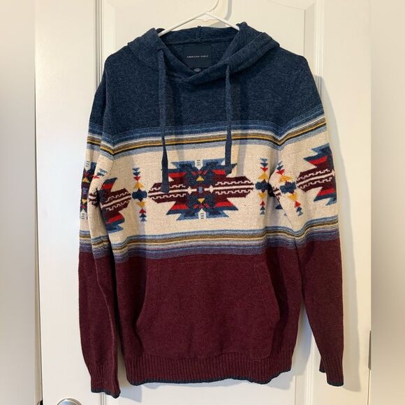 American Eagle Outfitters Other - American Eagle Men's Tribal Pattern Sweater Size Medium Blue Red Pullover Aztec